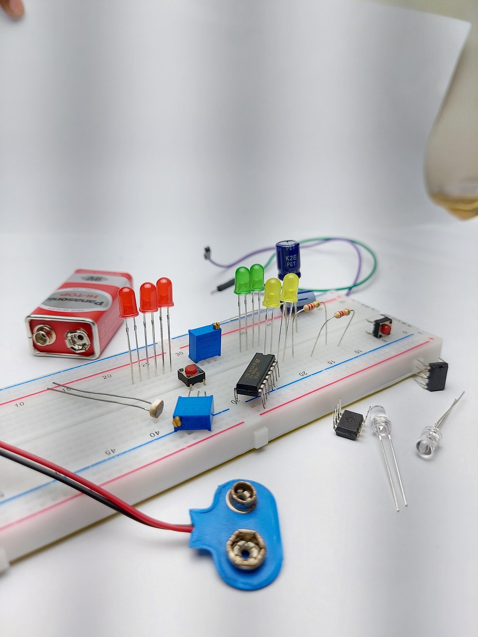 Electronics breadboard and components